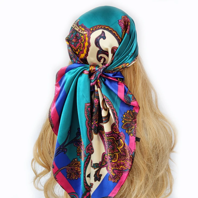 90*90cm Design Scarf Lady Shawl Printed Silk Felt Headscarf fashion Headscarf Square Scarf Lady Wrap Scarf muffler