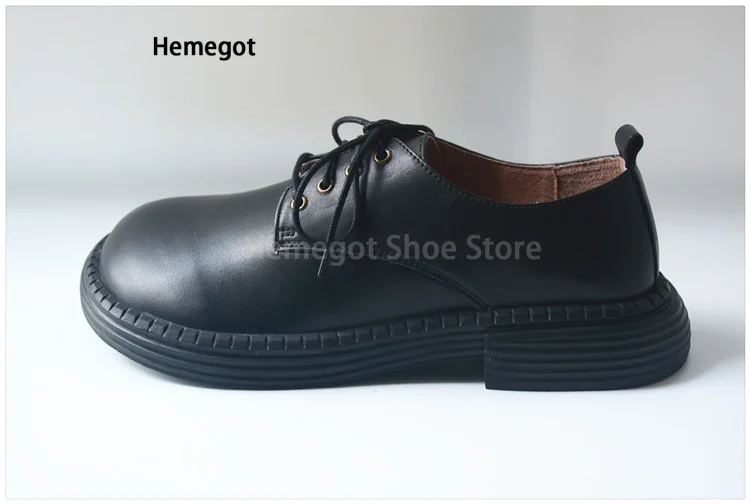 Big Round Toe Casual Shoes for Men Soft Soles Soft Leather Lace-Up Wide Foot Big Toe Leather Shoes British Style Men's Shoes