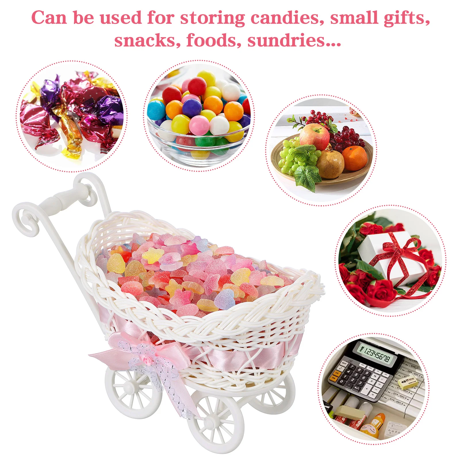 2 Pcs Candy Imitation Rattan Baby Stroller Ornaments Infant Toys Shower Party Decor Fruit Basket Pp Hamper