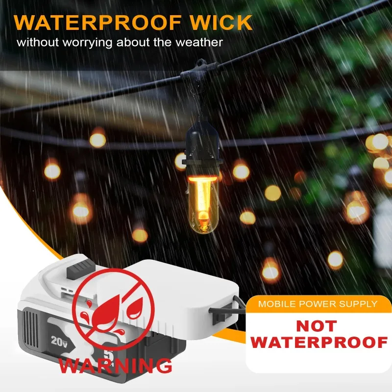 32 -foot waterproof chandelier LED outdoor strings, used for DEWALT 18/20V battery -free battery, with 10 broken LED light bulbs