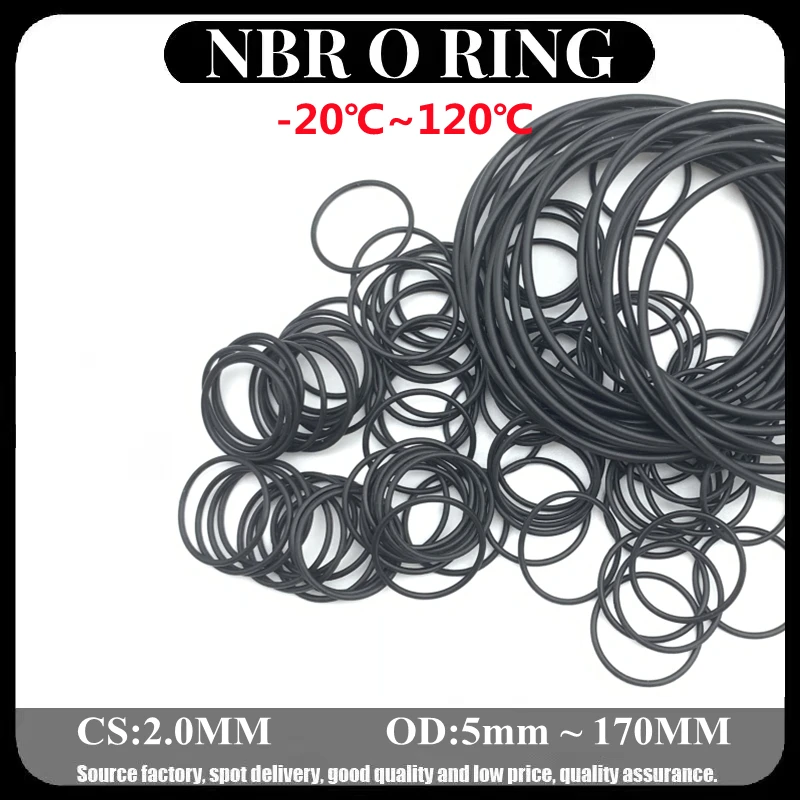 20pcs NBR O Ring Gasket CS 2.0mm OD 5mm ~ 170mm Car Faucet Nitrile Rubber Round O Type Corrosion Oil Resistant Seal Washer Black