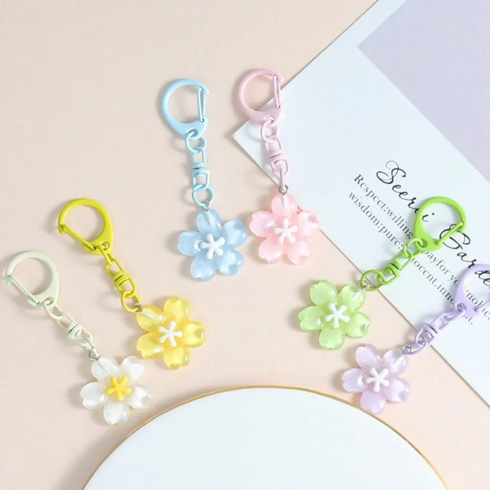 Cute Resin Cherry Blossom Keychain Colorful DIY Floral Keychains Car Key Ring Backpack Decoration