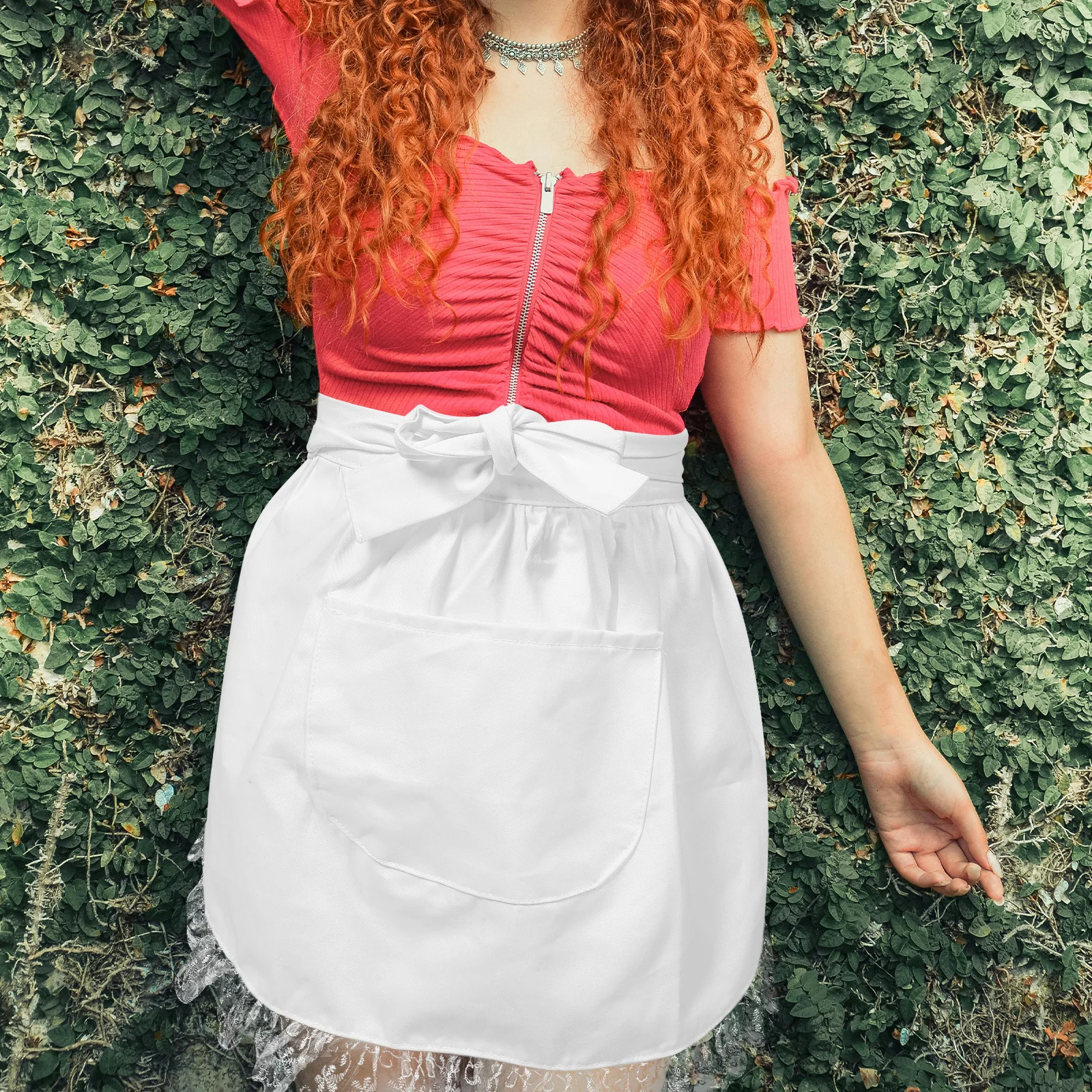 

Lace Cooking Baking White Baking Aprons For Women Short Apron Cotton Breathable Adjustable Kitchen Waist Apron Pocket Storage