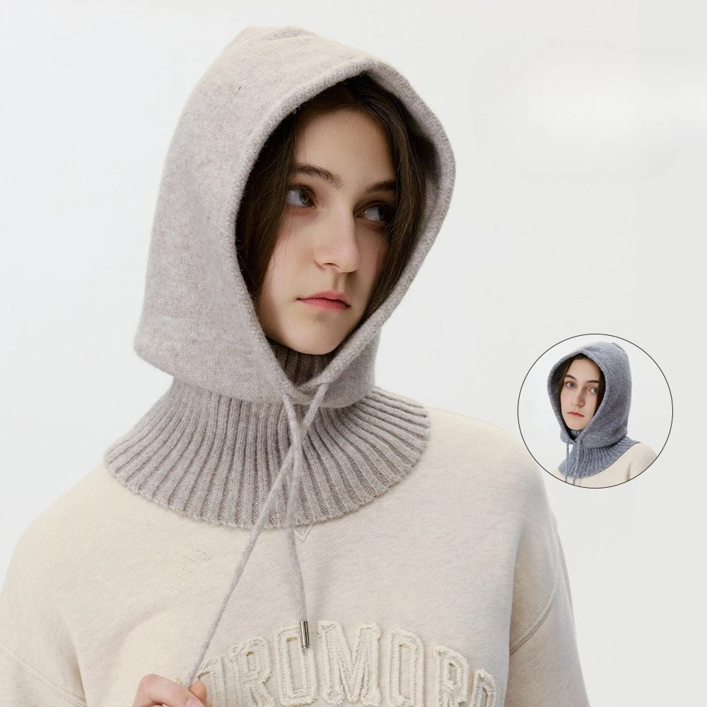 Wool Winter Balaclava Hat Bonnet for Women Knitted Hooded Caps Outdoor Warm One Piece Neck Collar Beanies Hats Female