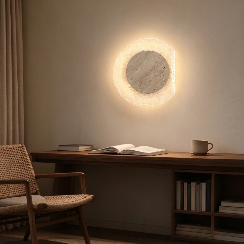 Natural Stone Art Decor Wall Lamp Vintage Round Shape Interior Wall Lights Bedroom Led Sconce Living Room Corridor Wall Lights