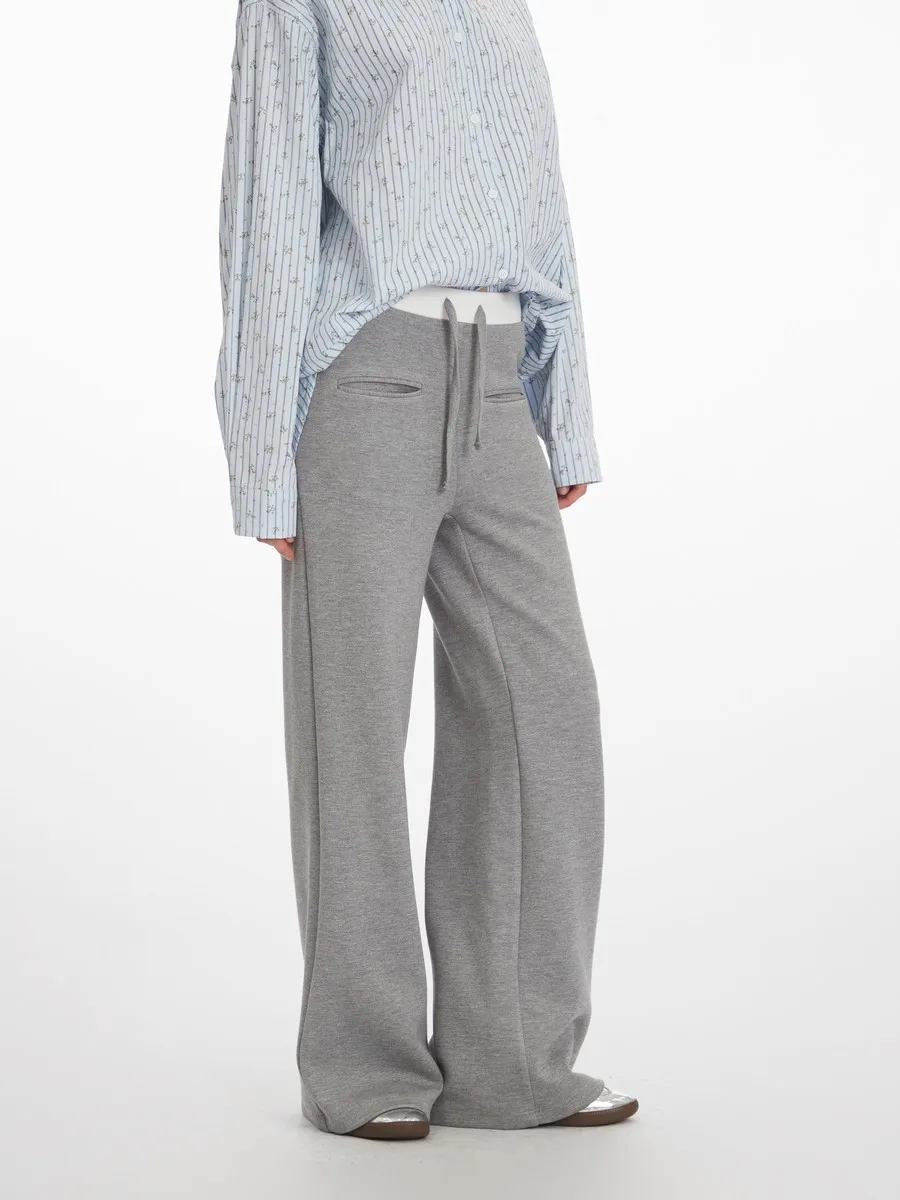 Patchwork Design Bow Warm Elegant Elastic Waist Soft Basic Casual Pants Trousers for Women Grils Streetwear Winter Spring Trends