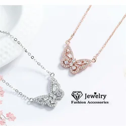CC Butterfly Necklaces For Women Sterling White Cubic Zirconia Luxury Clavicle Chain Fashion Jewelry Pendant CCN700