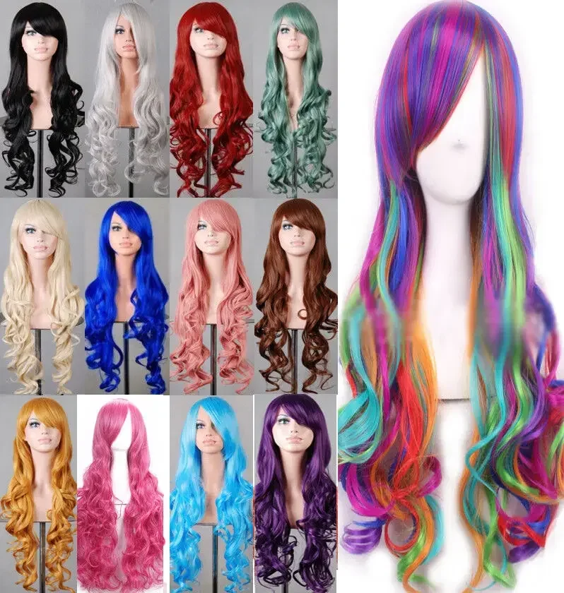 Lady 80cm Long Curly Wigs Fashion Cosplay Costume Hair Anime Full Wavy Party Synthetic Wig