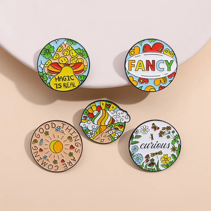 Mushrooms Enamel Pins Custom Magic Is Real Good Things Are Coming Brooches Lapel Badges Plant Jewelry Gift for Kids Friends