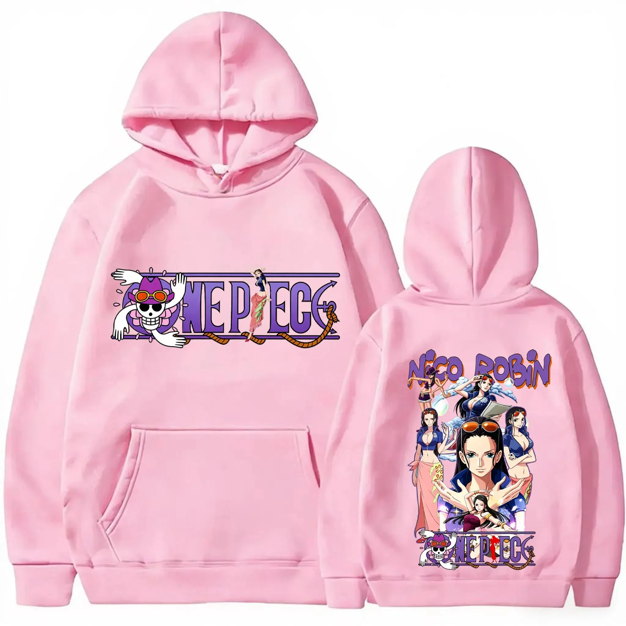 Korea Hot One Piece Nico Robin Double Sided Print Hoodie Anime Streetwear Sweatshirt Unisex Loose Winter Fleece