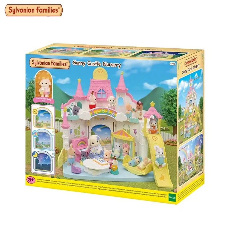 Original genuine product SYLVANIAN FAMILIES Anime Character Simulation Playhouse Clear Sky Castle Kindergarten Set Kids Toys 