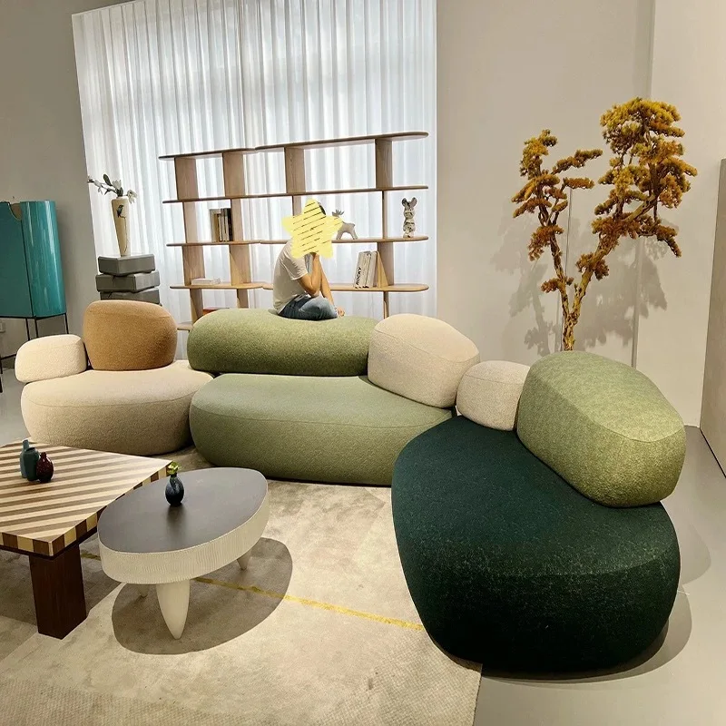 

Minimalist creative pebble sofa designer with special-shaped module large flat-floor villa living room combination