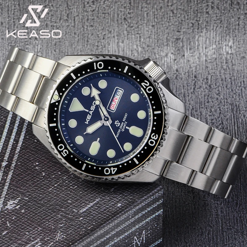 KEASO Fashion Men Quartz Watch Sapphire Crystal Irror Ceramic Bezel MIYOTA 2105 Movement 316L Steel Waterproof Original Watch