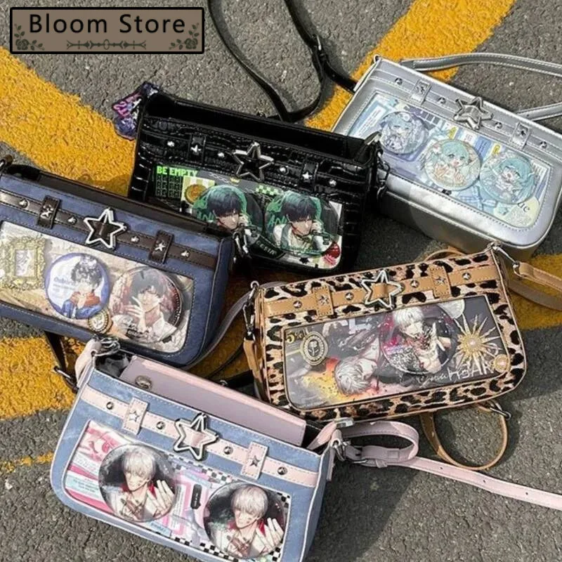 Bloom Transparent Denim Itabag Women Haruku Aesthetic Anime Pain Bag Female Versatile Casual Crossbody Bags Purse 2025 New