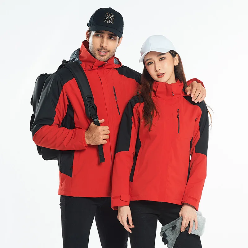 ฤดูหนาวของเขาและเธอกันน้ํากลางแจ้ง 3-in-1 ชุด Thicken Windbreaker WARM Camping การล่าสัตว์ Trekking เสื้อคู่