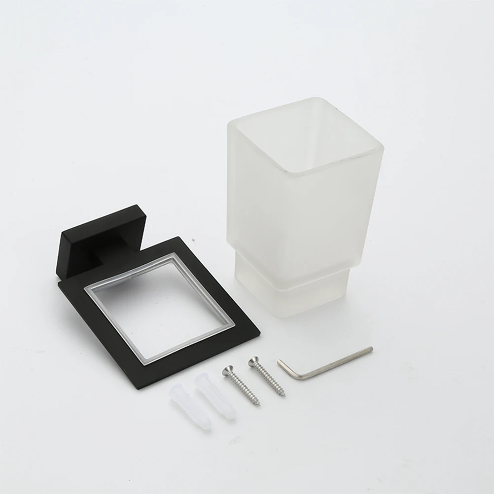 

Toothbrush Holder with Solid Base Toothbrush Set Zinc Alloy Bracket with Square Cup for Bathroom Kitchen (Black)