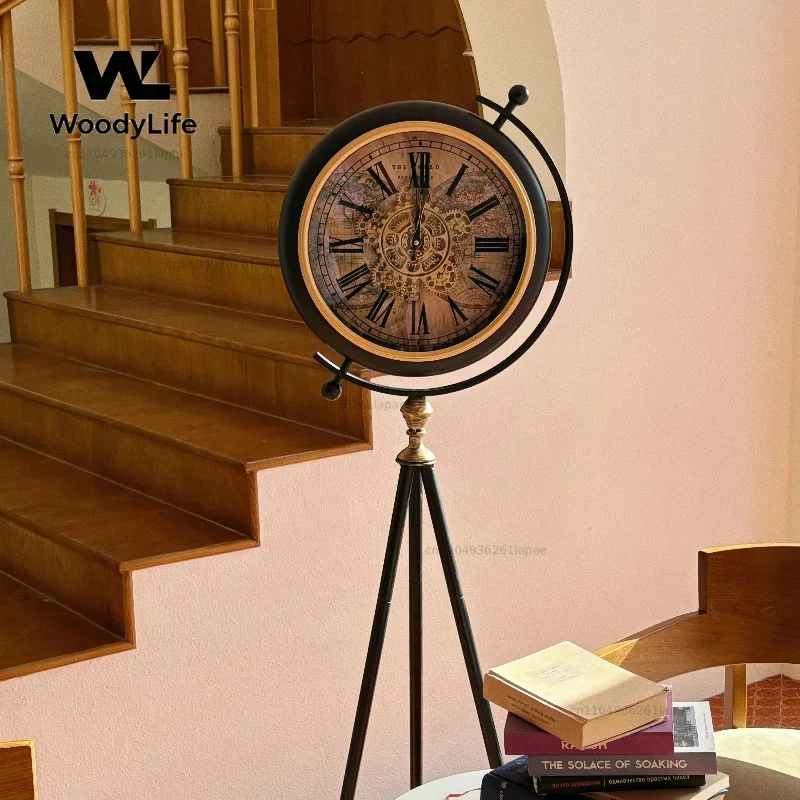 Vintage Floor Clock Living Room Office Retro Creative Standing Clock Noiselessly Mechanical Gear Clock Home Decorative Furniture