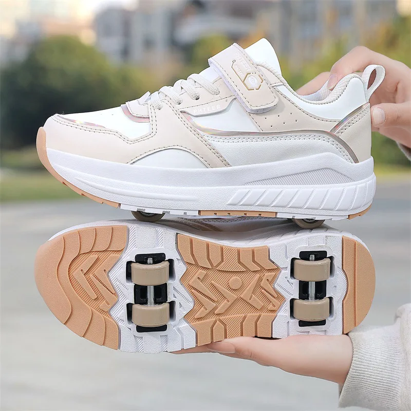 Children's Roller Skates Shoes with Four Wheels Kids Transformable Roller Skates Boys' and Girls' Sneakers Student Ice Skates