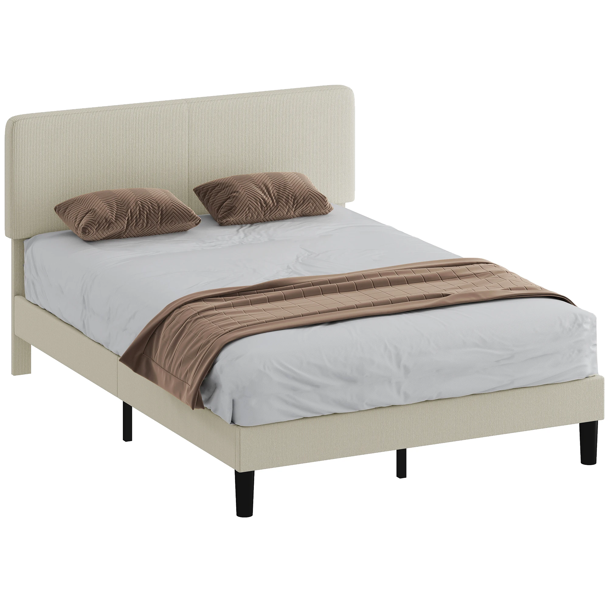 HOMCOM Somier 160x200 cm con Cabecero Ajustable Tapizado en Pana Láminas de Madera Fácil de Montar