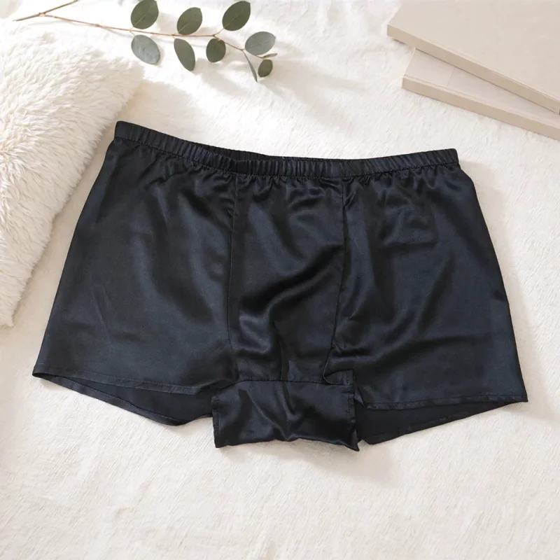 Men's Mulberry Silk Boxer Briefs, Handmade Satin Underpants, No Side Seams Breathable Loose Fit Mens Convex Pouch Underwear