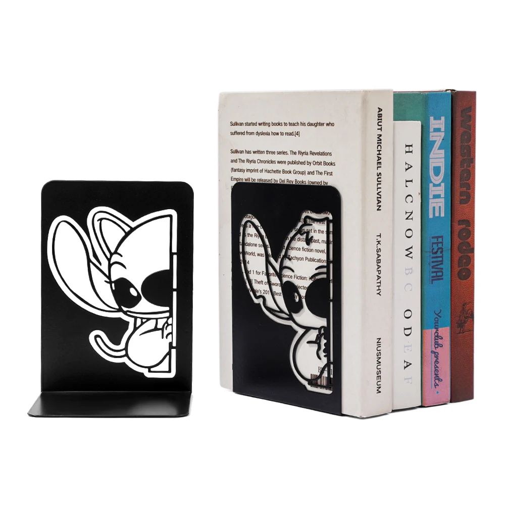 Metal Bookend - Stitch and Angel Bookend Fashionable School Supplies Cute Home Decor Study Room Decor Office Book End