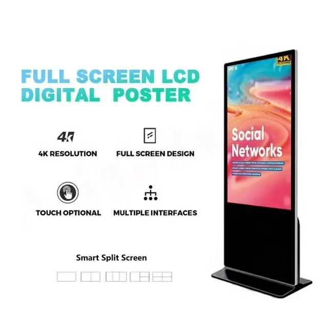 Floor Standing LCD Ad Player Digital Kiosk Android Commercial Touch Screen Advertising Panel Display Media Players Ads Software