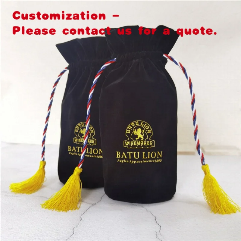 custom.Custom Drawstring Round Bottom Velvet Pouch Bags Packing Wine Bottle Bag