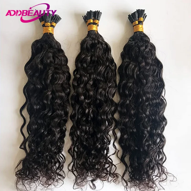 Extensiones de Cabello Humano con Punta I-Tip, Ondas de Agua, Cabello Natural, Color Ombre Natural, Fusión en Frío, Cabello Remy con Punta de Queratina