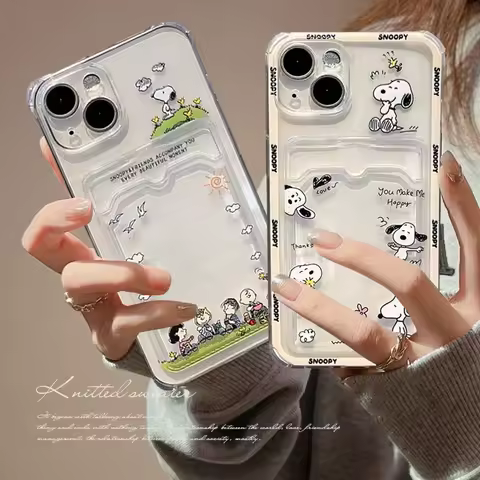 Cute S-Snoopy Case For Samsung Galaxy S24 Ultra S23 S22 S21 Plus Ultra S23FE A54 A55 A35 A15 A25 A14 A24 A34 M54 Card Bag Cover