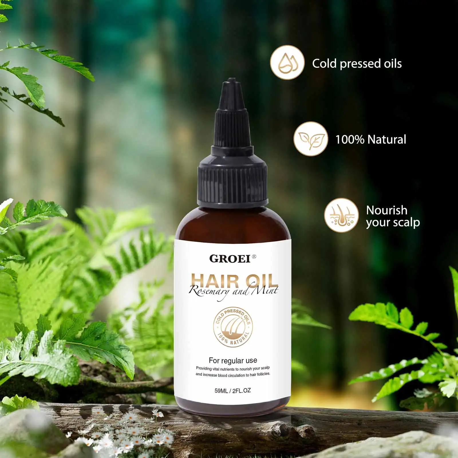 59 ml natürliches Rosmarin-Minze-Haarpflegeöl, revitalisiert und wachsen das Haar, nährt die Kopfhaut, geeignet für alle Haartypen