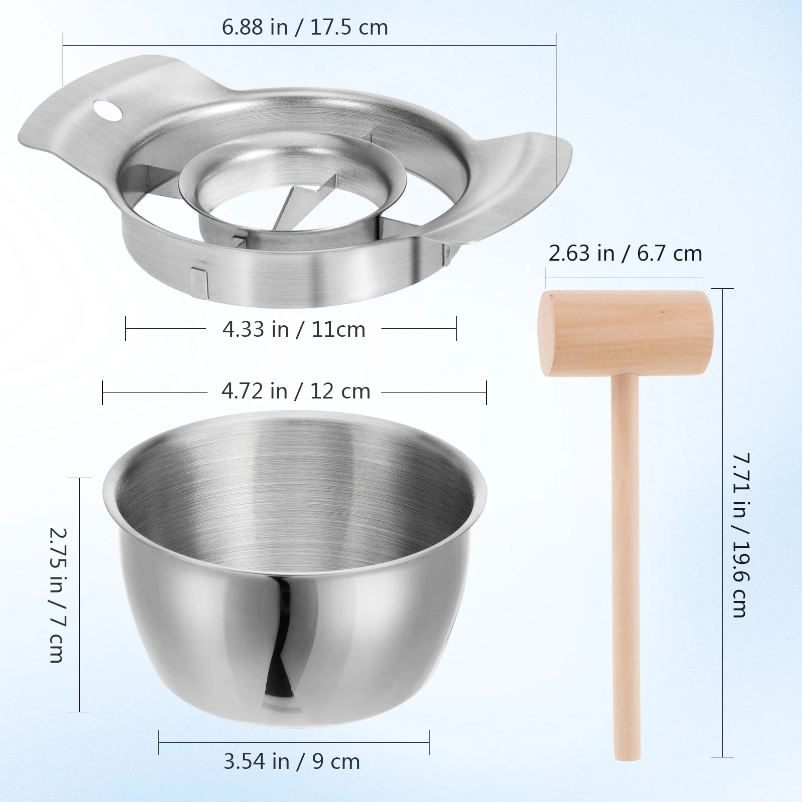 1 set 1 Set in acciaio inossidabile melograno Deseeder martello di legno strumento per sbucciare frutta gadget da cucina set di ciotole apri melograno