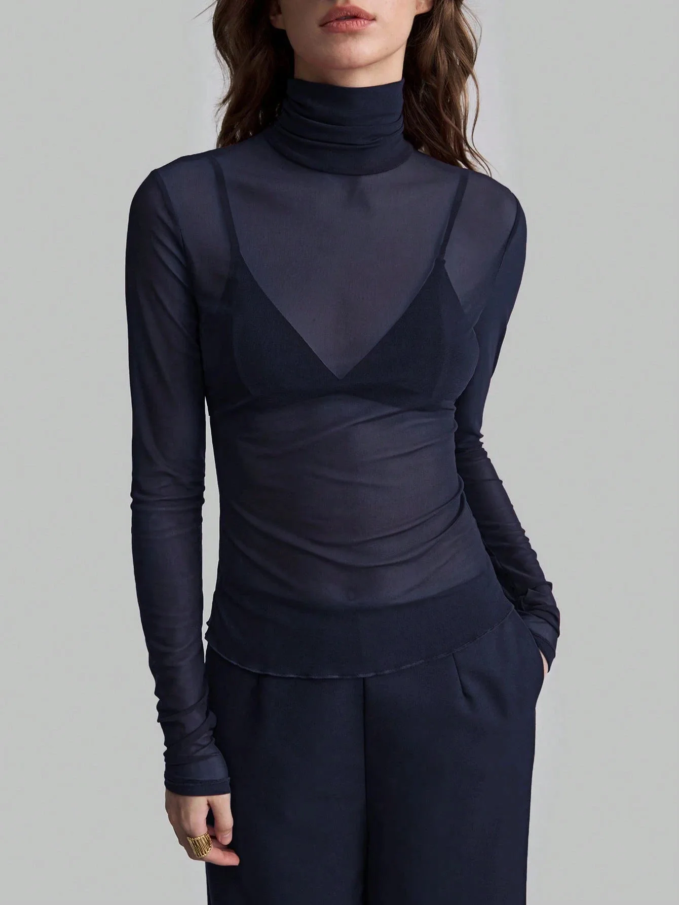 

New,Spring,European,Clothes,Mesh,T-Shirt,Women,Fashion,Sexy,Turtleneck,Hollow out,Tops,Long Sleeve,Bottoming Shirt,Tees,57029