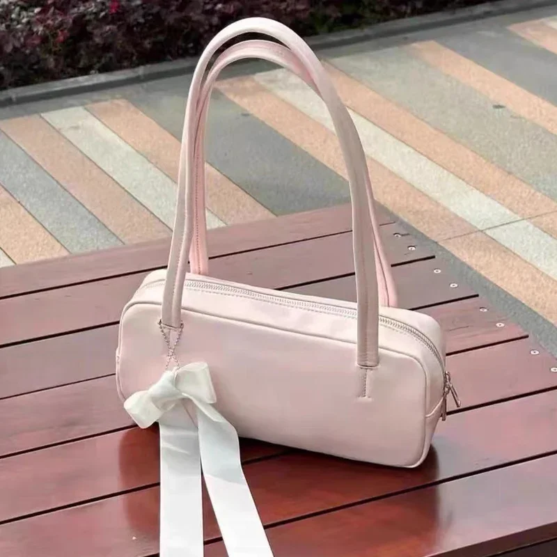 PU Simple Bow Decoration Korean Casual Pillow Bags Women All-match Handbags Niche 2024 New in Underarm Shoulder Bag