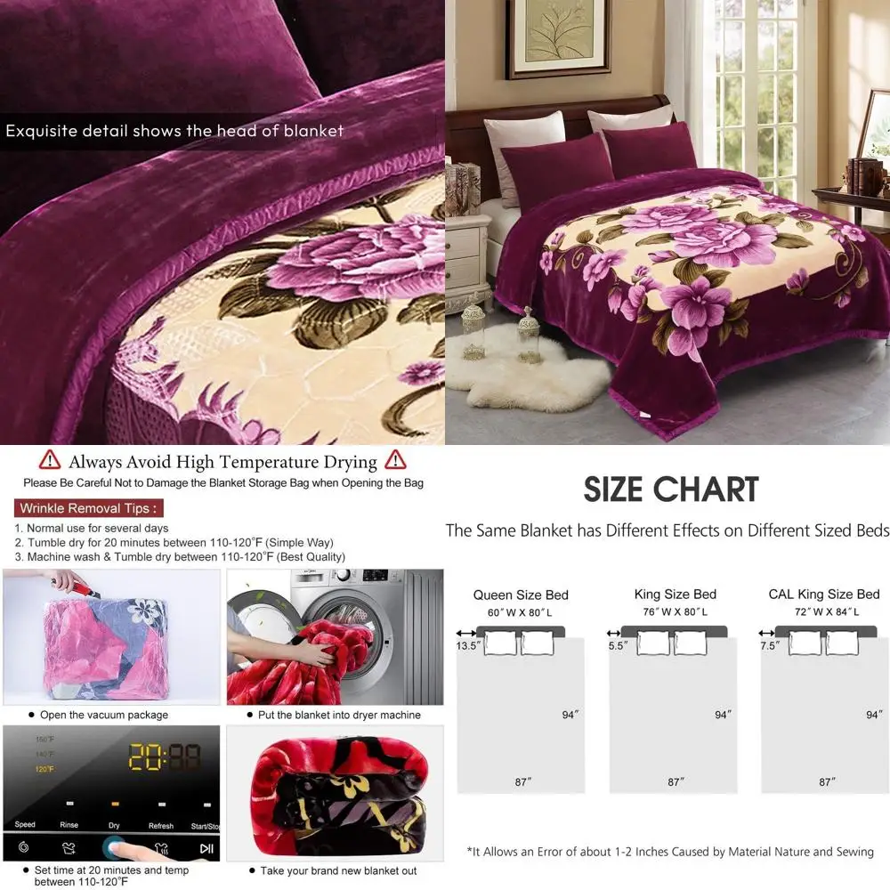 

Плюшевое одеяло корейского стиля King Size, 87x94, 10.5 фунтов, толстое и теплое, двухслойное, с цветочным принтом