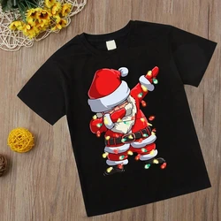 Santa Printing Boys Girls 2024 Summer Cotton T-shirt New Toddler Comfort Top Children's clothing Christmas Elements 2-14T