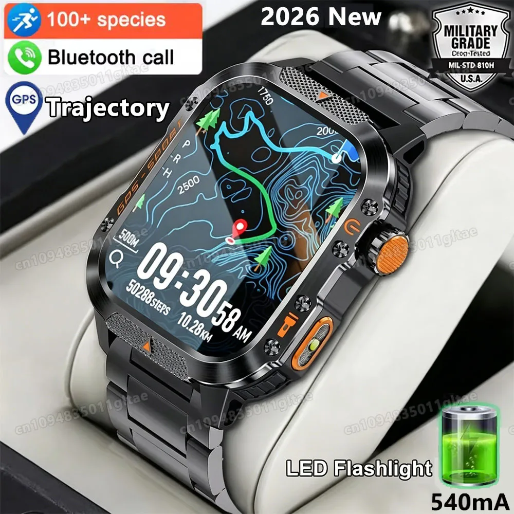 2026 New Rugged Military GPS Smart Watch Men Bluetooth Call 