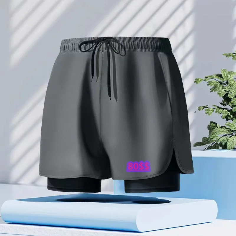 Unisex Double Layer Anti Awkward Swim Trunks Loose Plus Size Boxer Shorts Quick Dry For Swimming Basketball Running Gym Fitness