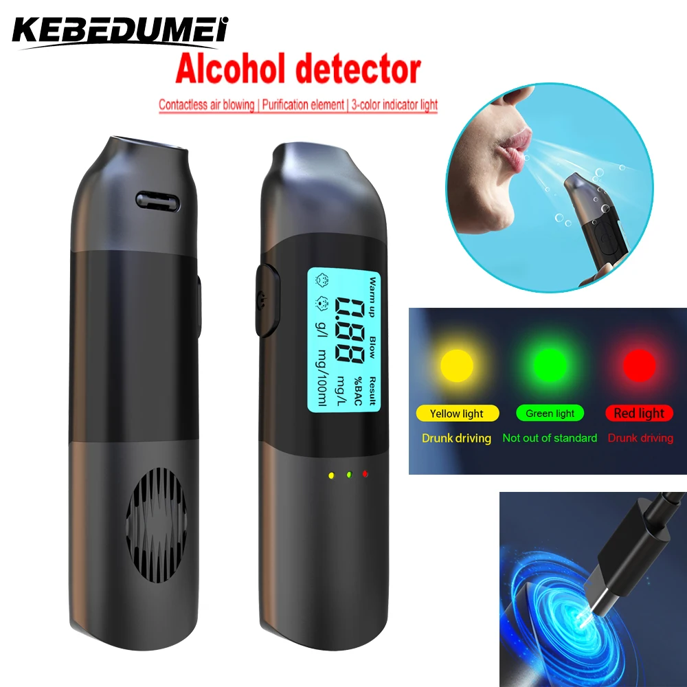 

Non-Contact Alcohol Tester with LED Digital Display Alcoholmeter Breath Rechargeable Breathalyzer Alcotester Drunk Driving Test