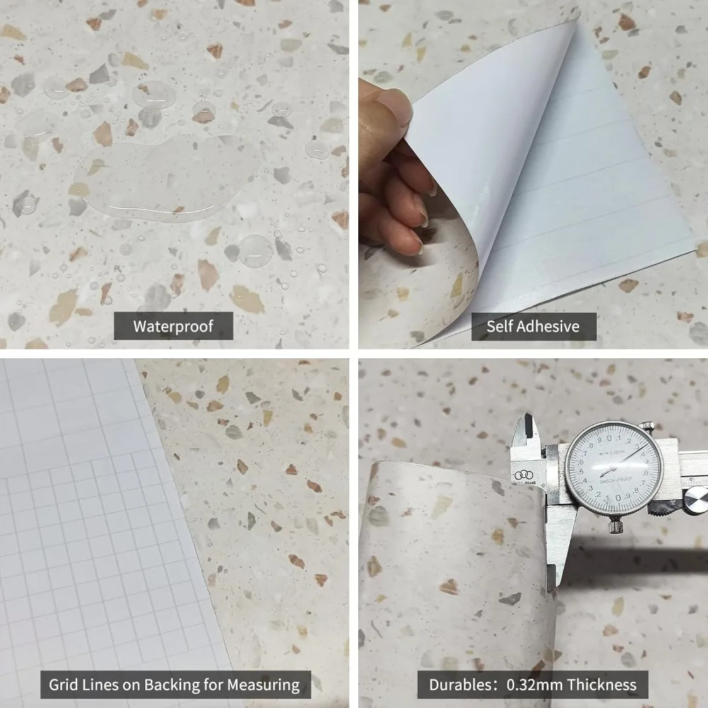 ورق اتصال من الرخام الصناعي مقاوم للماء وقابل للتقشير واللصق باللون الأبيض للخزائن والأدراج، عريض 354 × 24 بوصة، ذاتي اللصق