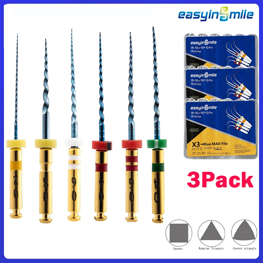 3pack EASYINSMILE Dental Endodontic Rotary files X3-Pro Taper Blue Files Root canal  Files Engine Anti-Fatigue Constant tool