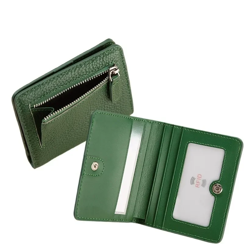

Women's Genuine Leather Wallet Cowhide Purses Short Thin Small Wallets Button Ladies Card Holder Coin Purse