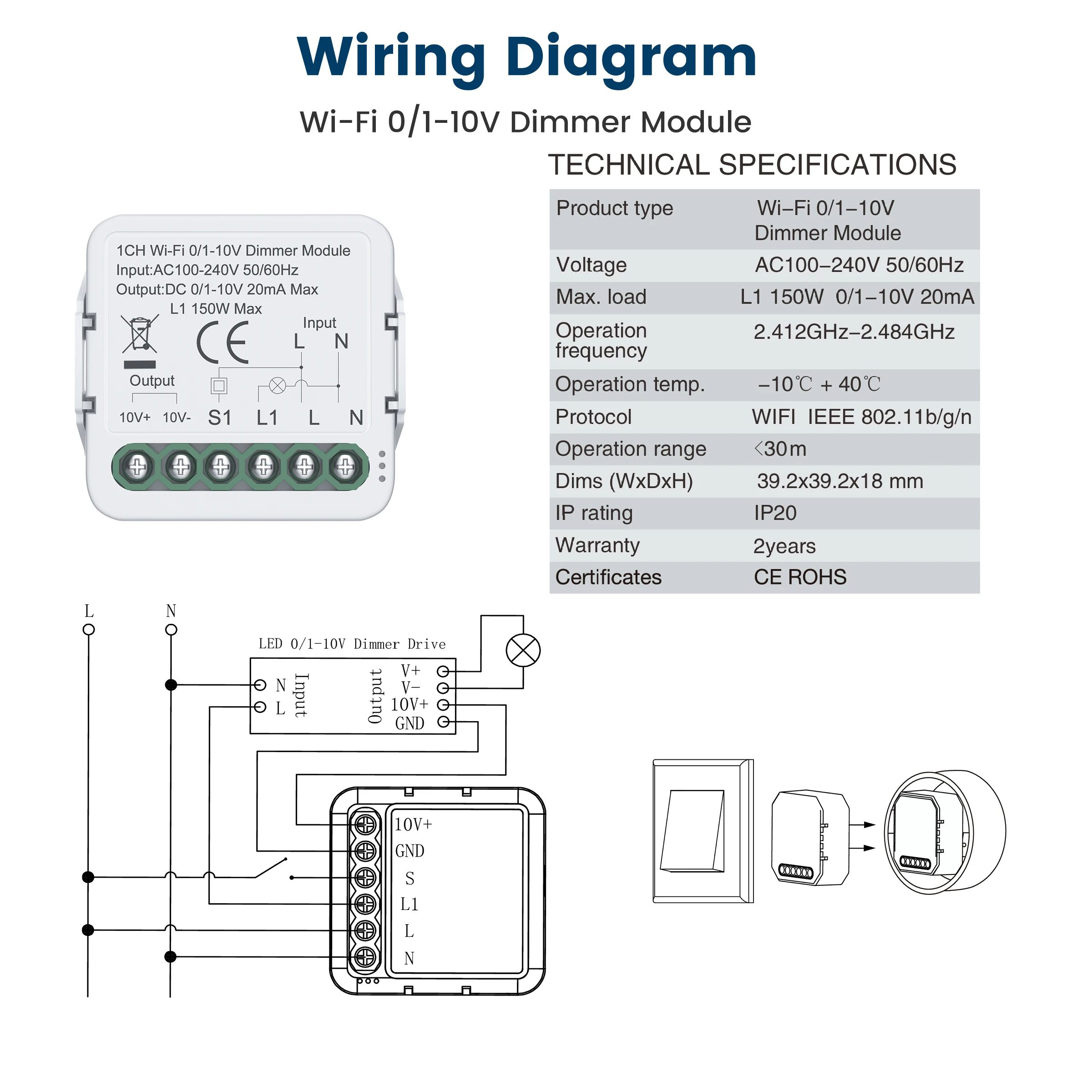Moduł ściemniacza GIRIER ZigBee/WiFi Inteligentny wyłącznik przekaźnikowy do sterowania oświetleniem DC0-10V z funkcją timera, kompatybilny z Alexa i aplikacją Tuya