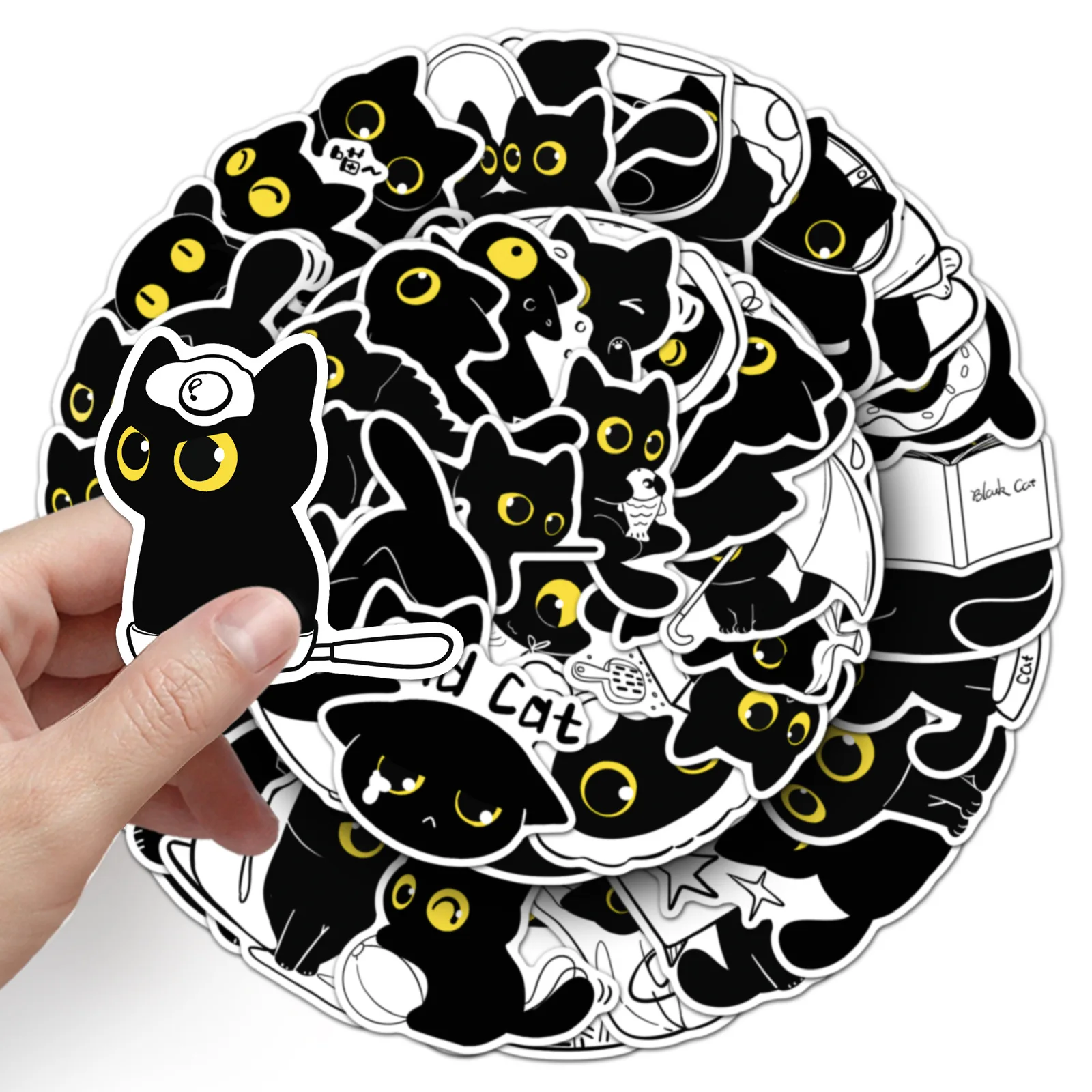 50/100 Stück Cartoon Schwarze Katze Tägliche Aufkleber Cartoon Niedliche Handgezeichnete Tier-Kreativ-Aufkleber für Wasserbecher und Handys – Detail 6