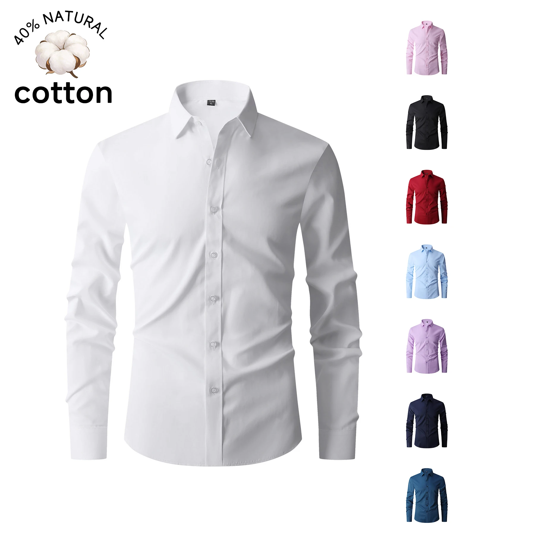 

Spring Summer Cotton Men's Long Sleeve Business Shirt Formal Perfect for Office Party Daily Wear Dress Shirts Plus Size M-8XL