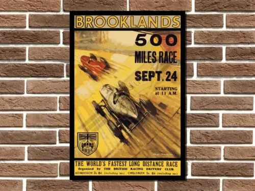 Brooklands 500 Miles Race Metal Sign Garage Sign Wall Plaque Retro Man Cave Bar