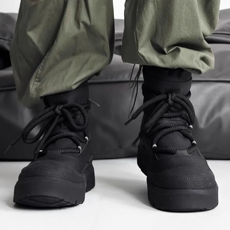 Winter Concise Solid Men's Plush High Top Thick Soled Snow Boots Fashion Versatile Warm Soft Comfortable Hairy Cotton Boots