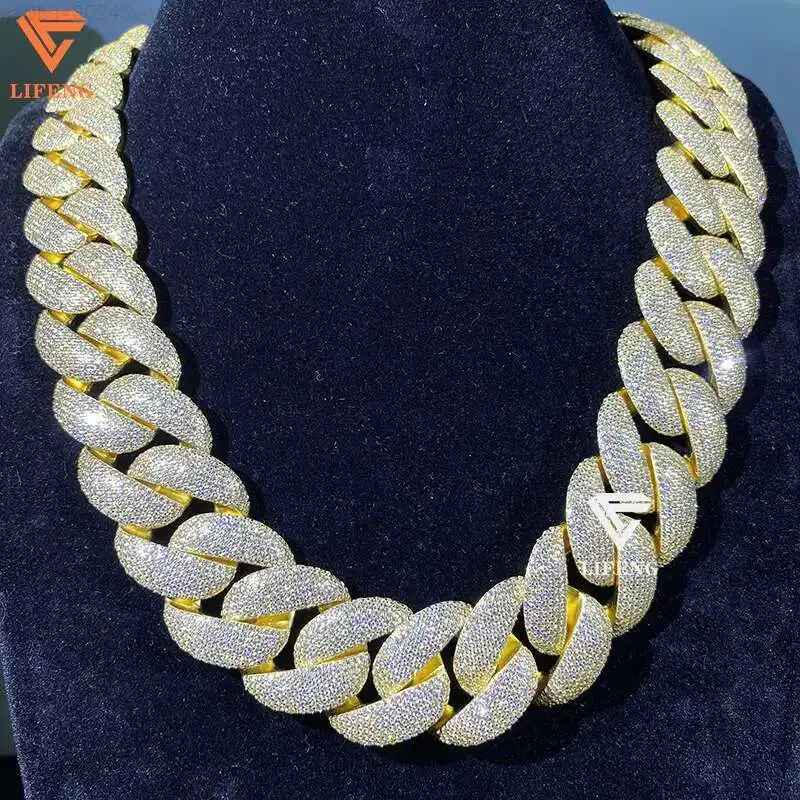 

New Fashion Design 25 Mm Ice Out Bubble Chain Moissanite Diamond Cuban Link Chain 925 Sliver Hip-hop Necklace for Men