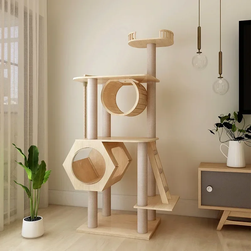 Solid Wood Cat Climbing Frame Large Luxury Cat Nest Space Capsule Cat Nest Skipping Platform Cat Tree Villa All-in-One Type