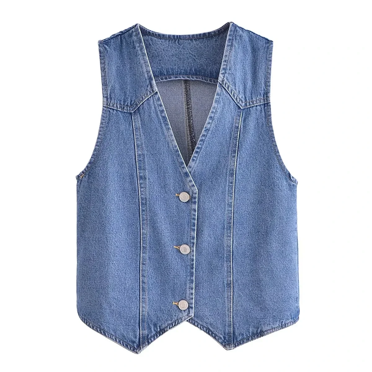 2024 Summer Women Fashion Front Button Denim gilet Vintage scollo a V senza maniche capispalla femminile Chic Tops