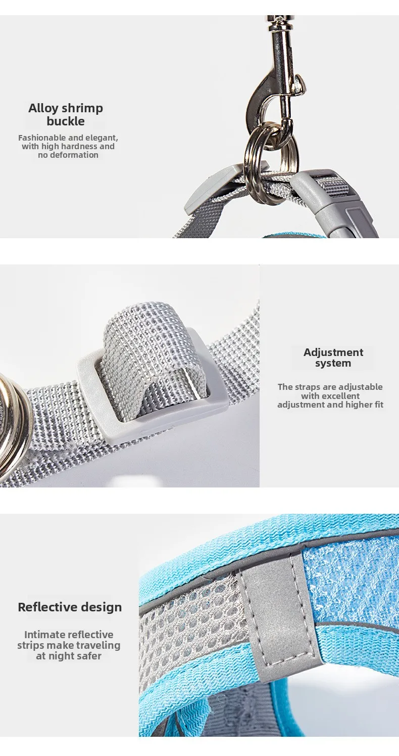 Pet Cat Dog Harness Vest Chest Rope Set Reflective Breathable Adjustable Pets Harness Kitten Collar for Small Medium Dogs Cats